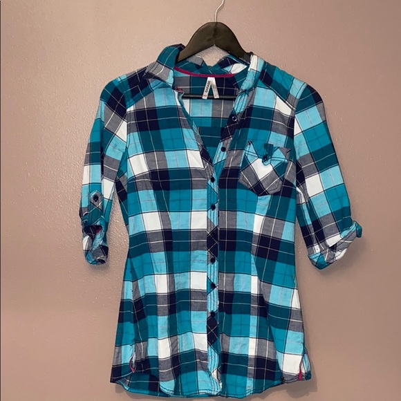 Garage - blue cotton checkered button up - Picture 1 of 3